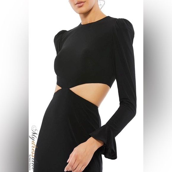 Mac Duggal 67944 Black Long Sleeve Cut Out Gown Size 8 Puff Shoulder NWT $398 - Picture 3 of 10